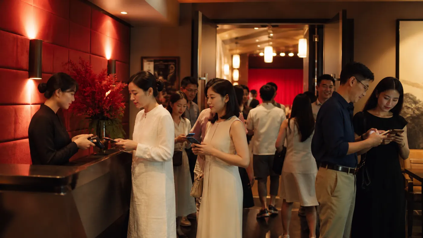 khán giả chuẩn bị vào xem suất kịch